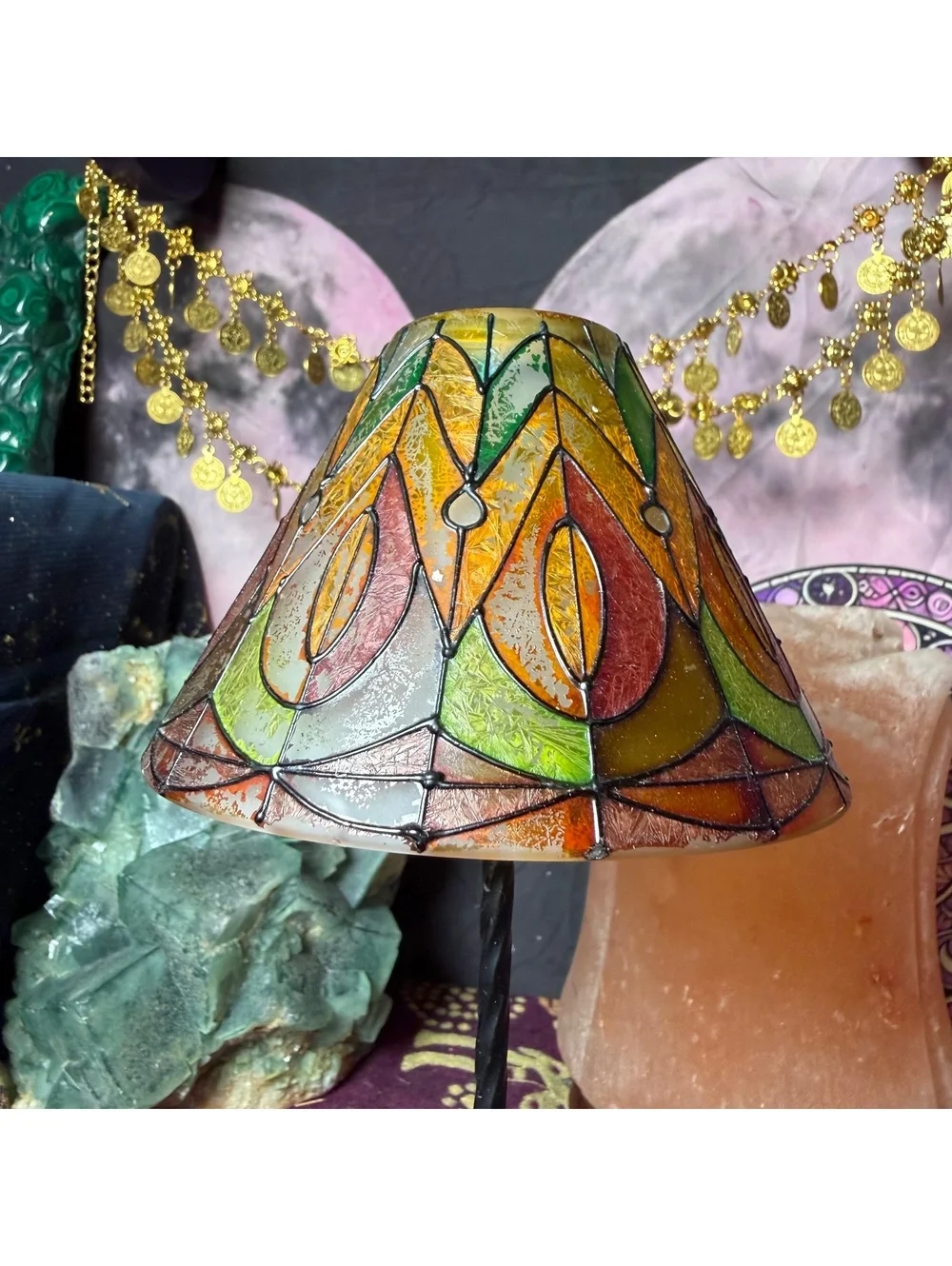 Stained Glass Style Tealight Candle Vintage Votive Stand
